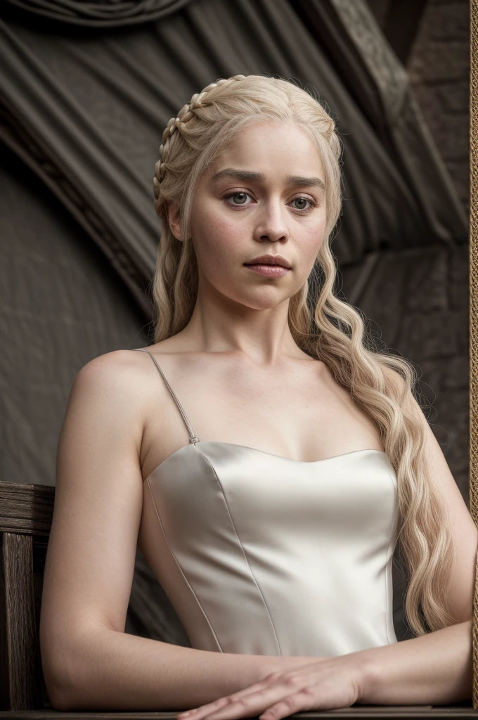 masterpiece, stunning portrait photo of khls woman, sleeveless, erotic costumes, sensual satin dress, game of thrones inspired costumes,