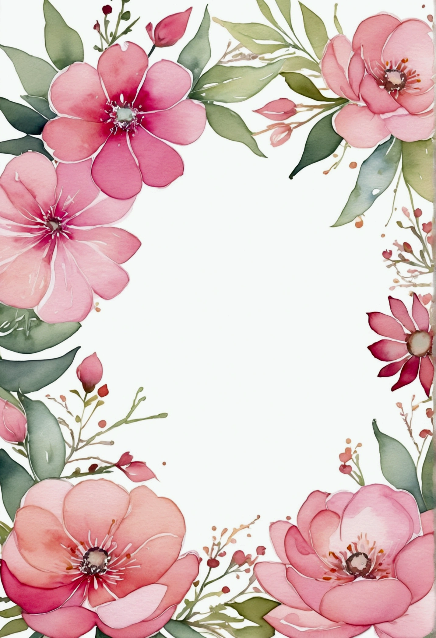 floral frame, Delicate watercolor flowers in vibrant shades of pink and pink, Engaging illustrations