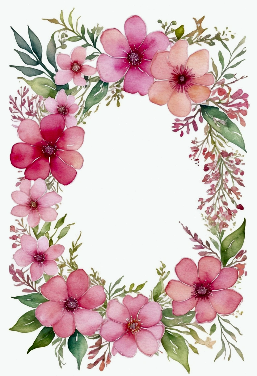  floral frame, Delicate watercolor flowers in vibrant shades of pink and pink, Engaging illustrations