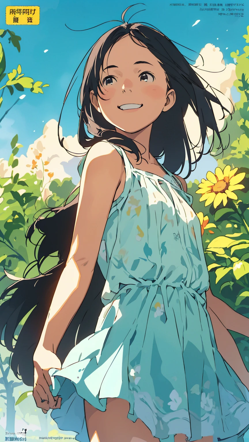 Affordable design, Clear lines, High Sharpness, (Highest quality,8k,Perfect sharpness,Ultra fine,High resolution,masterpiece:1.2), Perfect Anatomy:1.5, Official Art, Illustrations that tell a story, (Whitish background:0. 9）、Body Positivity、多Mr.な身体表現、（Random and energetic poses）、Perfect beauty、Perfect beautiful face、Strong winds、A rich expression、Dynamic composition、smile、Golden ratio composition、colorful、（(Mr.々Different angles and perspectives)）、Anime Art、(Mini dress)、（Overcoming stereotypes）、 Glowing Skin、（Natural beauty）、smile、Bangs、（Soft and flowing hair）、（countryside）、（Nostalgic atmosphere）、Show off your thighs、（Playful and carefree）、（多Mr.な民族のキャラクター）、（innocent attitude）、（Sunny atmosphere）、(The skirt flutters wildly in the wind)、（Bright colors）、Beautiful Eyes、(Embarrassing)、Braided Hair、Summer Scene、Smiling among flowers、Fashion magazine cover、Angle from behind、Angle from below、