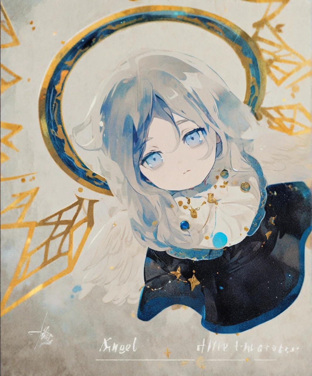 Boy (white hair, long hair, blue eyes, long clothes, angel, black points under the eyes)