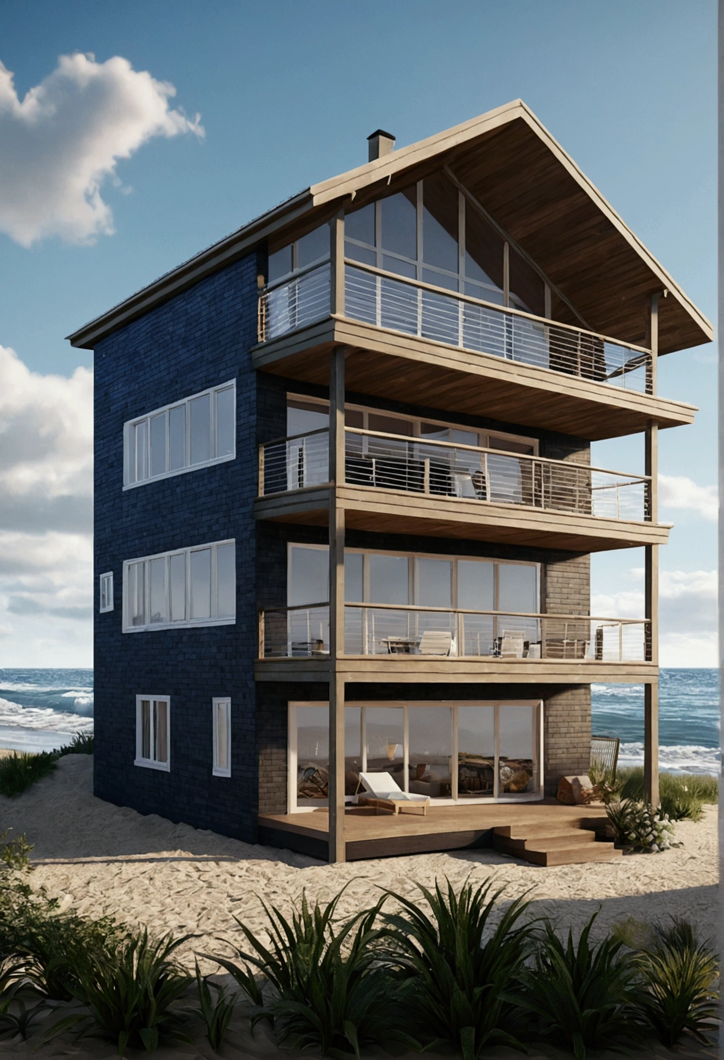 by the beach- house- waves- beautiful- realistic 8D-