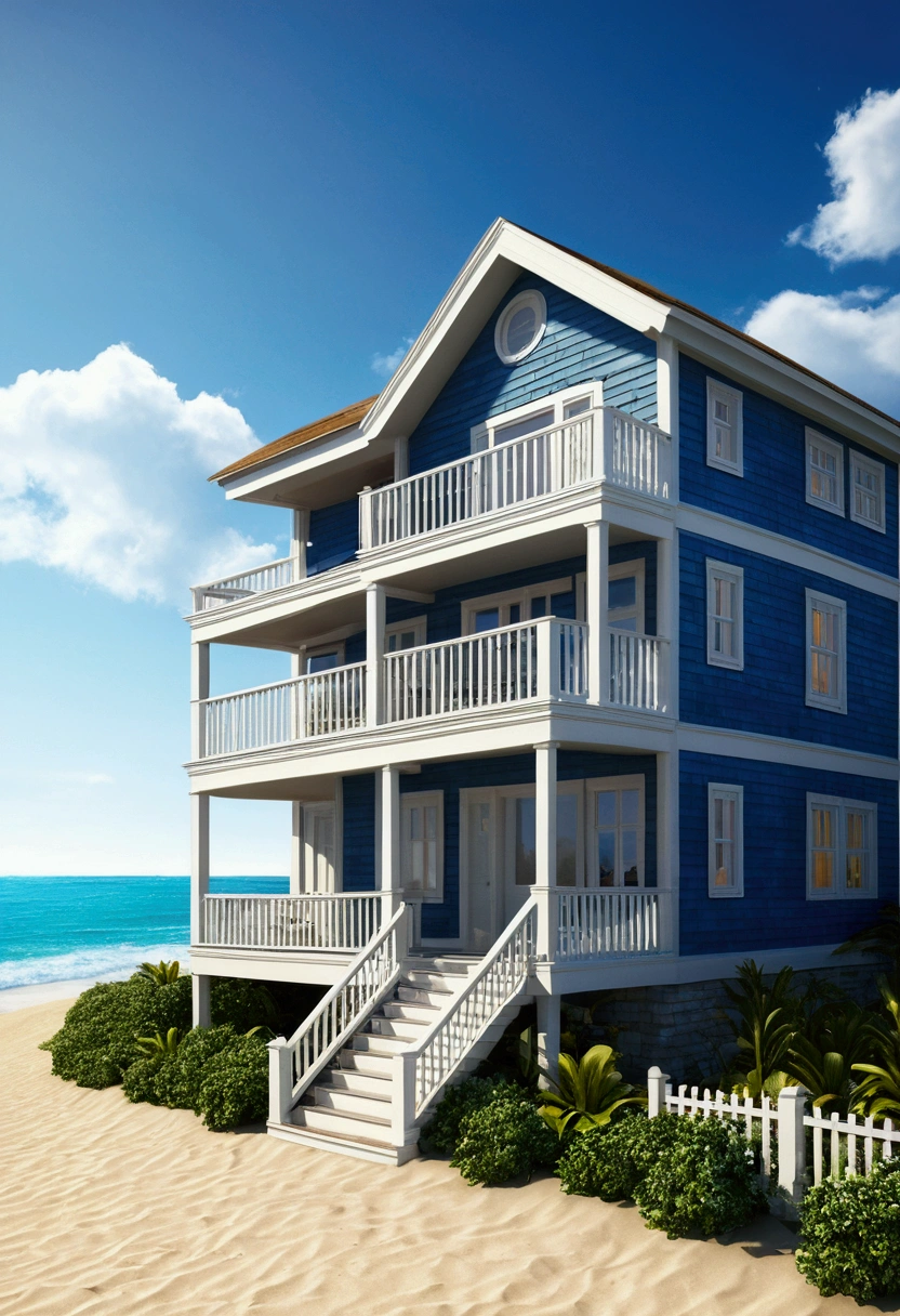 by the beach- house- waves- beautiful- realistic 8D-