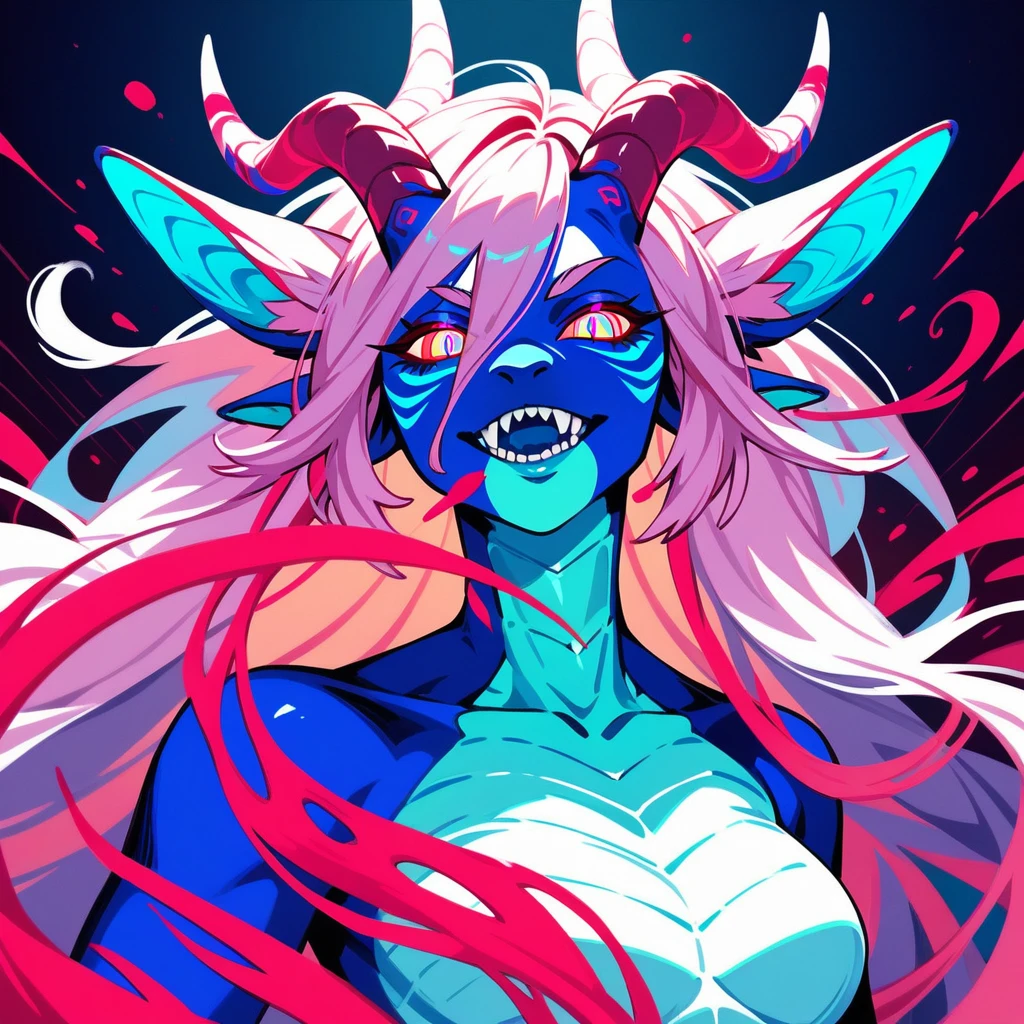 (score_9,score_8_up,score_7_up,score_6_up,score_5_up,score_4_up) Pink fluffy dragon with jagged horns in psychedelic horror art style