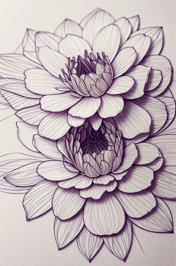 Create a delicate and detailed sketch of a blooming flower, showcasing intricate petal patterns and soft shading. The sketch should have a minimalist yet elegant aesthetic, with fine lines and subtle gradients to emphasize the beauty of the flower."