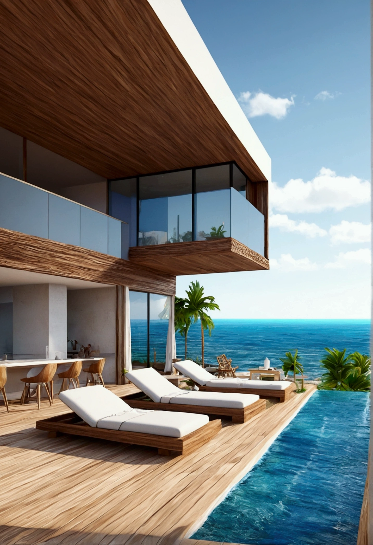 by the beach- villa modern- waves- beautiful- realistic 8D-