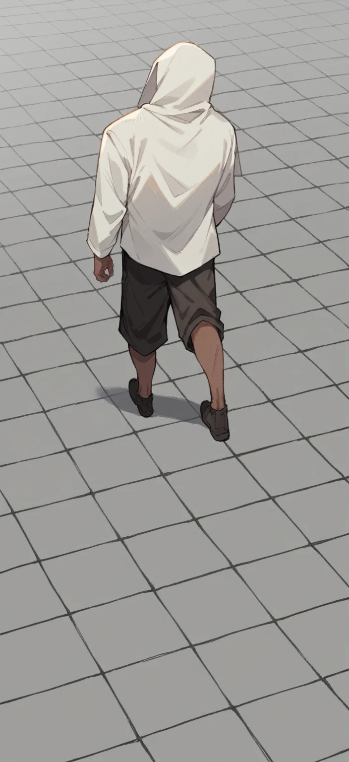 a pretty Male, brown skin ,black hair wearing a mage uniform, the man is walking with his back turned. post apocalyptic Manhwa style.