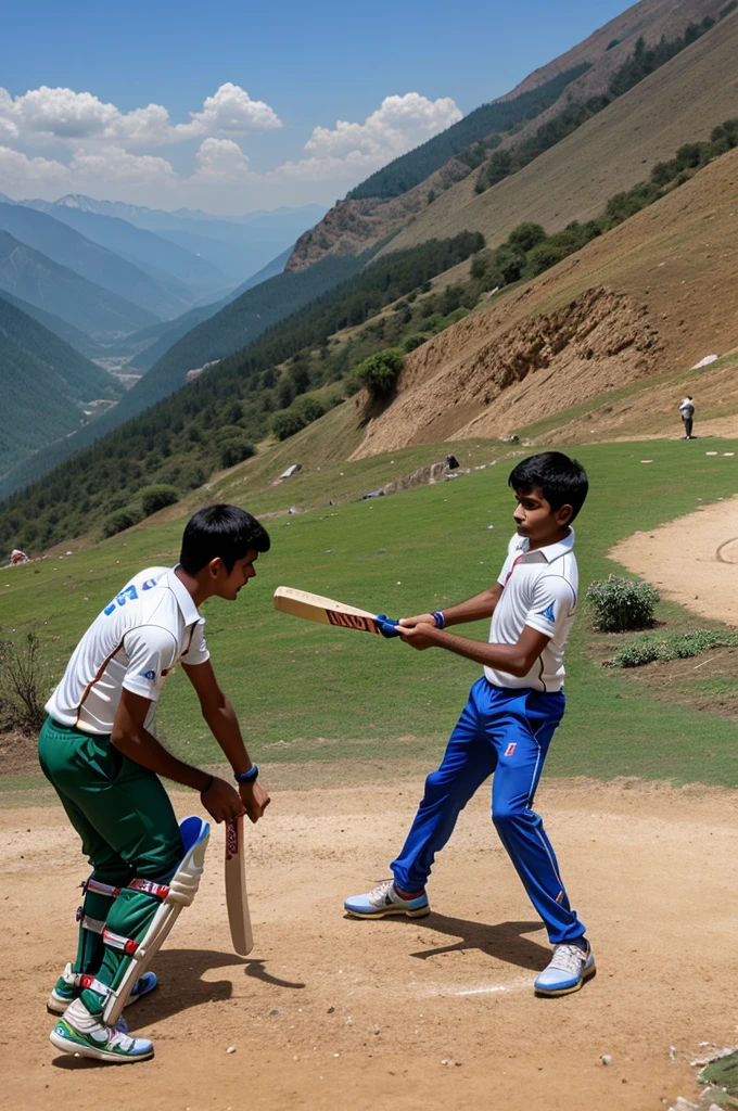India boys play cricket in mountain