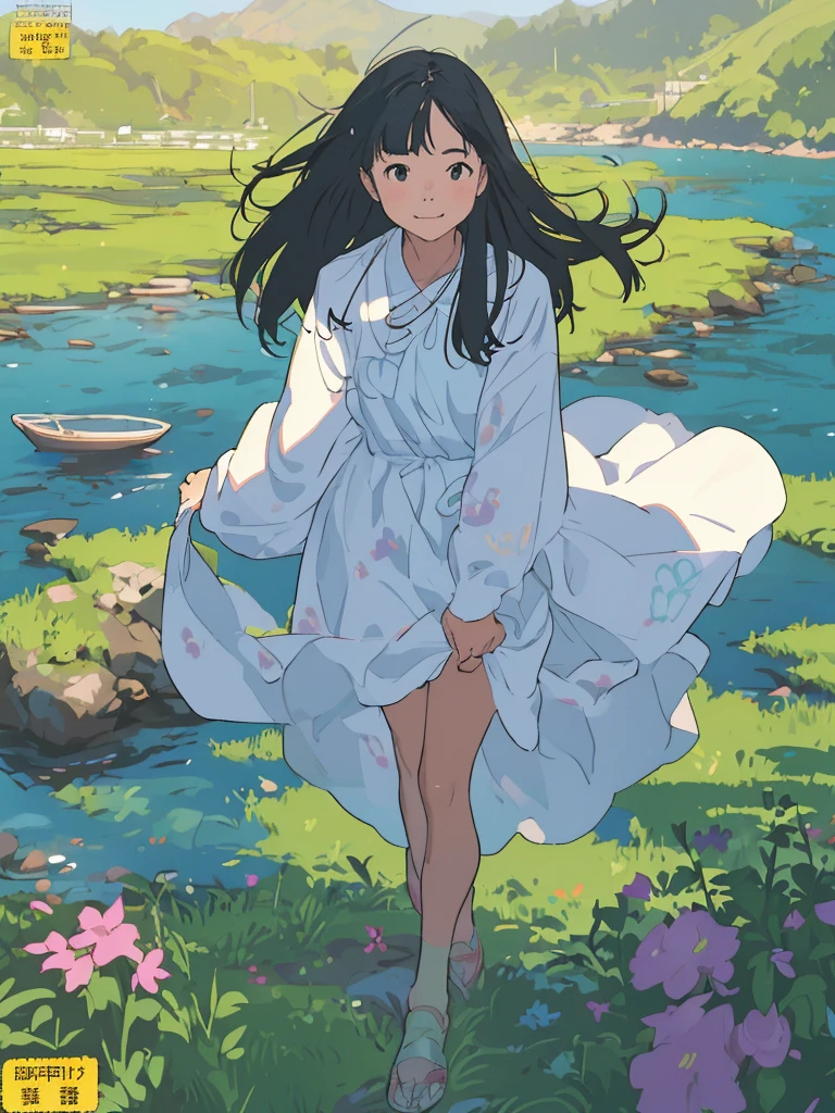 reasonable design, Clear lines, High Sharpness, (highest quality,8K,Perfect sharpness,Ultra fine,High resolution,masterpiece:1.2), Perfect Anatomy:1.5, Official Art, Illustrations that tell a story, (Whitish background:0. 9)、Body Positivity、More Mr.Physical expression、(Random and mischievous poses)、Perfect beauty、Perfect beautiful face、Strong winds、A rich expression、Dynamic composition、smile、Golden ratio composition、colorful、(Mr.Different angles and perspectives)、anime art、mini skirt、(Overcoming stereotypes)、 Glowing Skin、(Natural beauty)、smile、bangs、Straight Hair、(Soft and flowing hair)、(Rural Scenery)、(Nostalgic atmosphere)、Insert up to the thighs、(Playful and carefree)、(More Mr.Ethnic characters)、(innocent attitude)、(Sunny atmosphere)、Skirt flipped up、(Bright colors)、Belly button exposed、Beautiful Eyes、A skirt fluttering in the wind、Put it in to your feet、Some composition patterns、sensuous、Geometric pattern、emotional、Symposium cover、