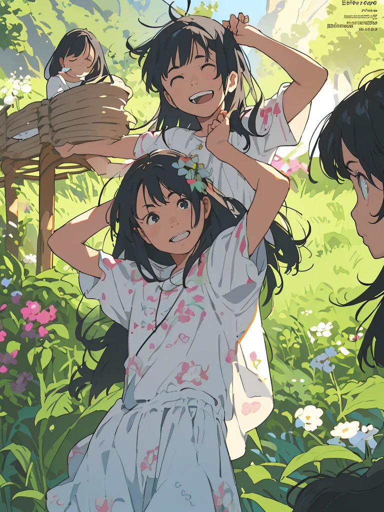 reasonable design, Clear lines, High Sharpness, (highest quality,8K,Perfect sharpness,Ultra fine,High resolution,masterpiece:1.2), Perfect Anatomy:1.5, Official Art, Illustrations that tell a story, (Whitish background:0. 9)、Body Positivity、More Mr.Physical expression、(Random and mischievous poses)、Perfect beauty、Perfect beautiful face、Strong winds、A rich expression、Dynamic composition、smile、Golden ratio composition、colorful、(Mr.Different angles and perspectives)、anime art、mini skirt、(Overcoming stereotypes)、 Glowing Skin、(Natural beauty)、smile、bangs、Straight Hair、(Soft and flowing hair)、(Rural Scenery)、(Nostalgic atmosphere)、Insert up to the thighs、(Playful and carefree)、(More Mr.Ethnic characters)、(innocent attitude)、(Sunny atmosphere)、Skirt flipped up、(Bright colors)、Belly button exposed、Beautiful Eyes、A skirt fluttering in the wind、Put it in to your feet、Some composition patterns、sensuous、Geometric pattern、emotional、Symposium cover、