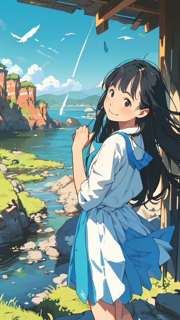 reasonable design, Clear lines, High Sharpness, (highest quality,8K,Perfect sharpness,Ultra fine,High resolution,masterpiece:1.2), Perfect Anatomy:1.5, Official Art, Illustrations that tell a story, (Whitish background:0. 9)、Body Positivity、More Mr.Physical expression、(Random and mischievous poses)、Perfect beauty、Perfect beautiful face、Strong winds、A rich expression、Dynamic composition、smile、Golden ratio composition、colorful、(Mr.Different angles and perspectives)、anime art、mini skirt、(Overcoming stereotypes)、 Glowing Skin、(Natural beauty)、smile、bangs、Straight Hair、(Soft and flowing hair)、(Rural Scenery)、(Nostalgic atmosphere)、Insert up to the thighs、(Playful and carefree)、(More Mr.Ethnic characters)、(innocent attitude)、(Sunny atmosphere)、Skirt flipped up、(Bright colors)、Belly button exposed、Beautiful Eyes、A skirt fluttering in the wind、Put it in to your feet、Some composition patterns、sensuous、Geometric pattern、emotional、Symposium cover、