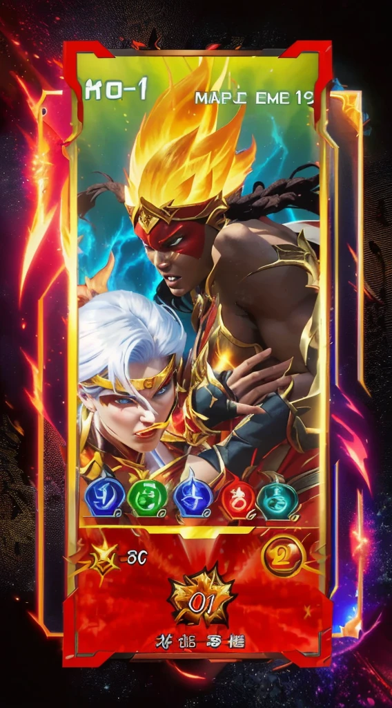 a close up of a card with a character in the middle, epic battle screen of hero, demon boxing hero, lava and fire goddess, fire powers, trading card game, fighting monsters, pc screenshot, sfw version, official screenshot, epic fight, she has fire powers, fighting game, intense battle, vibrant and powerful, game screen, battle between good and evil