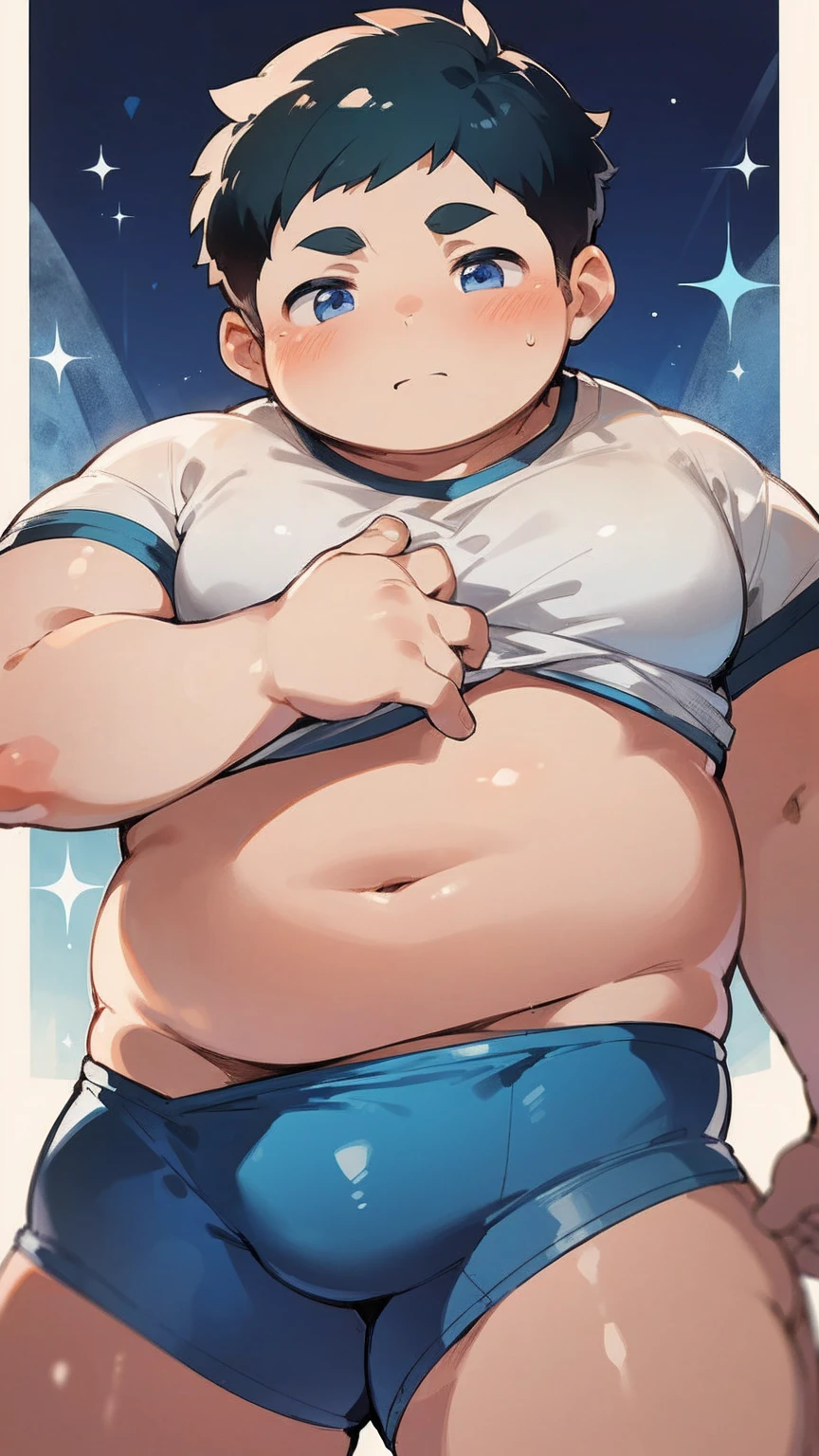 beautiful, (very short hair), (pudgy face), (handsome boy), (beefy body), belly, thick 