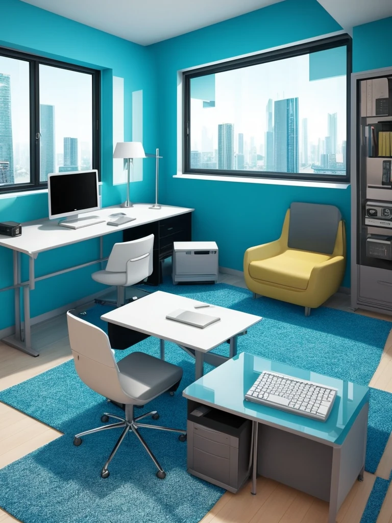 there is a computer desk with a monitor and a chair in front of a window, futuristic room background, retro futuristic apartment, futuristic room, futuristic interior, desktopography, futuristic. game cg, futuristic decor, photograph of 3d ios room, cgsociety 9, gorgeous 3d render, stunning 3d render, stunning 3 d render, the cyberpunk apartment  