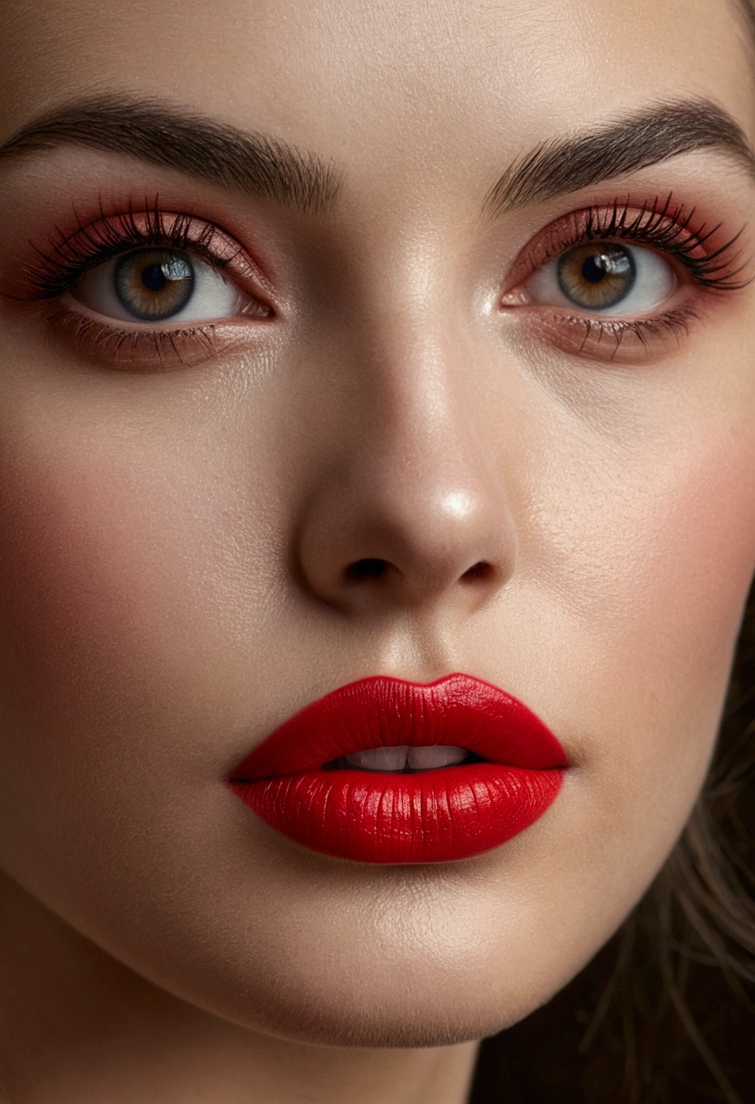a hiperrealistic woman portrait, close up, masterpiece, detaliled and intricicate, perfect face, perfect eyes, red lips, HD