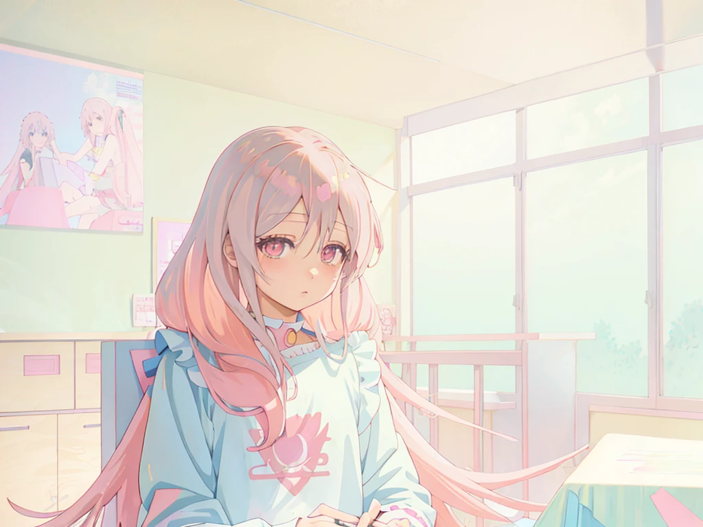 Anime girl with pink hair sitting on table in , Smooth anime CG art, Beautiful Anime High School Girls, Anime girl with long hair, Surrealism female students, Realistic , seductive anime girls, Surrealism female students, Cute anime girl, up of young anime girl, Anime art wallpaper 8 K, attractive anime girls, Beautiful anime girl