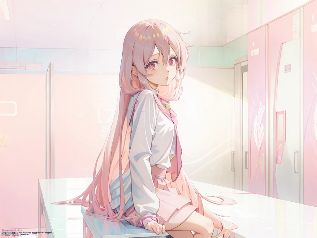 Anime girl with pink hair sitting on table in , Smooth anime CG art, Beautiful Anime High School Girls, Anime girl with long hair, Surrealism female students, Realistic , seductive anime girls, Surrealism female students, Cute anime girl, up of young anime girl, Anime art wallpaper 8 K, attractive anime girls, Beautiful anime girl