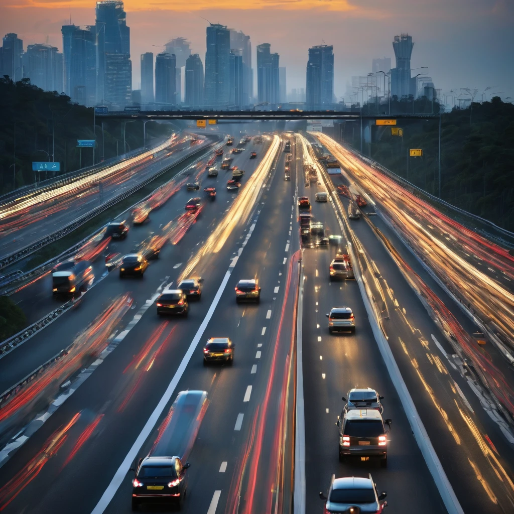 four lane highway with heavy traffic, high quality detail, photo