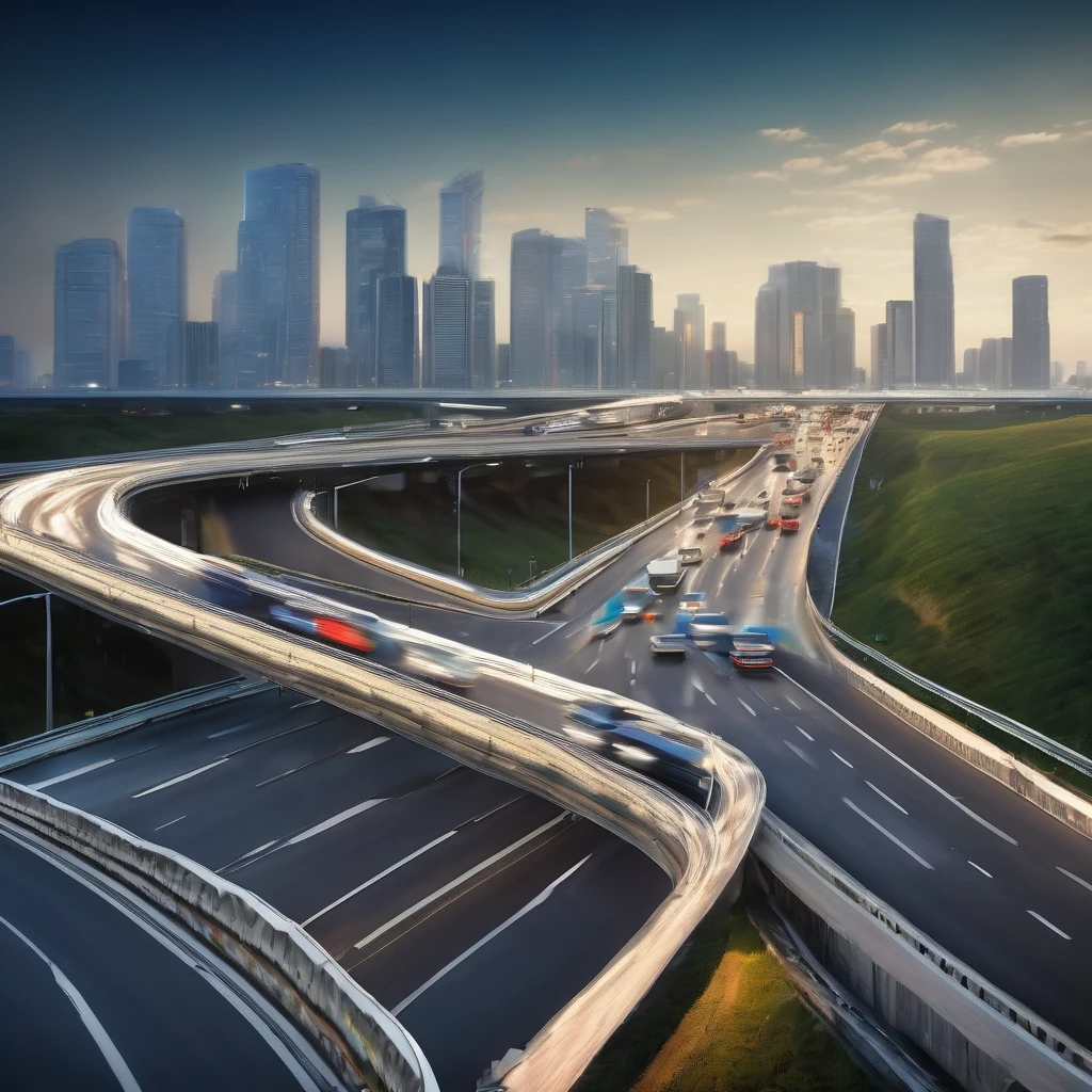 four lane highway with heavy traffic, high quality detail, photo