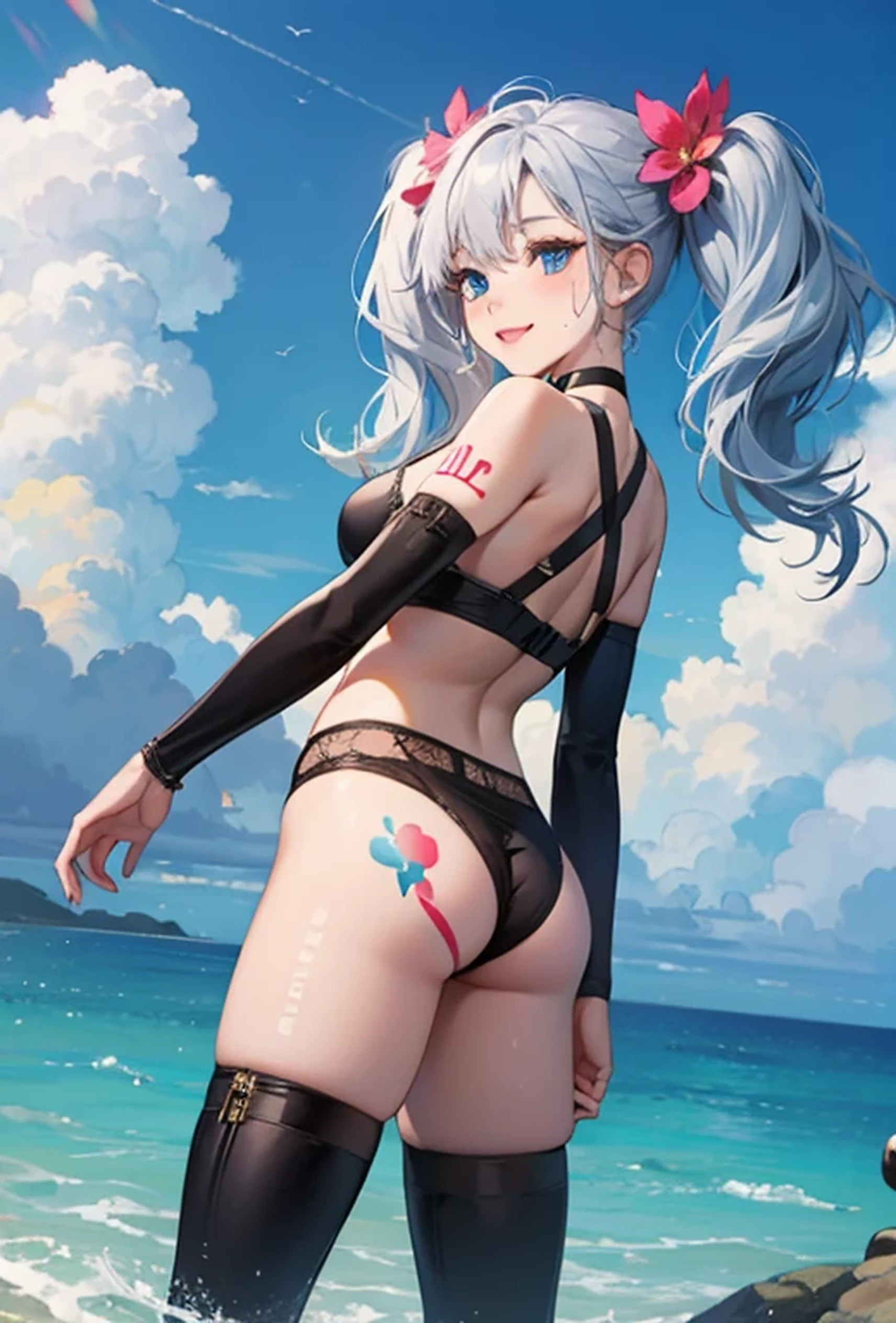 (Super detailed、Ultra-high resolution、8K masterpiece、Vibrant colors)、((Flat Color))、((Floating water))、summer、coastal、
1 Masochist Woman、(Turn around、Angle from behind)、Random Sexy Poses、Sweaty、
((body paint、Pop tattoo on thigh))、Big Breasts、Spread your legs、
(Cross Bondage Suit、choker、Knee-high stockings、garter belt)、cameltoe、Beautiful hip line、Butt、nude、
(Twin tails、Vermilion, blue, silver, golden hair、hair ornaments)、Beautiful blue eyes、Beautiful red lip、(fun、smile、Ahegao)、
TWICE's Tzuyu' on pause、
