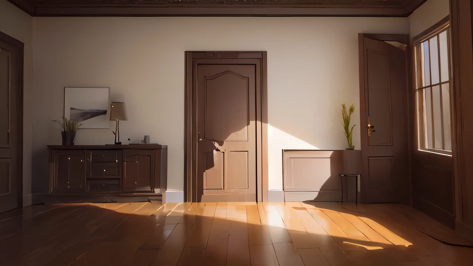 there is a door in a room with a light on, open door, Wooden door, high quality 3d rendering, interior background, high quality 3d rendering, photorealistic room, well lit 3d render, photo realistic render, 3D render even illuminated, opening the door, interior background art, Highly detailed perfect rendering, Highly detailed 3D rendering