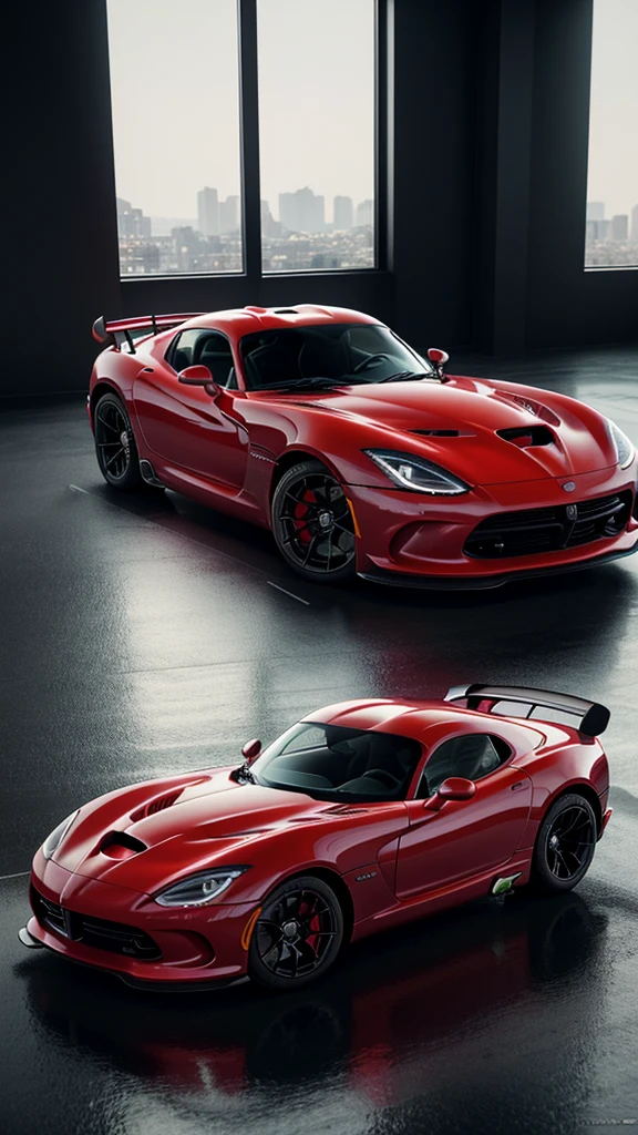 there is a black Dodge Viper sports car parked in front of a large window, sports car in the room, hyper detailed, sports car, sportcar, 8 k octane detailed render, hyperdetailed!, black car, style of gta v artworks, hyper realistic octane render 4k, 8 k octane comprehensive render, octane 4k render, octane 4 k render, octane cgsociety
