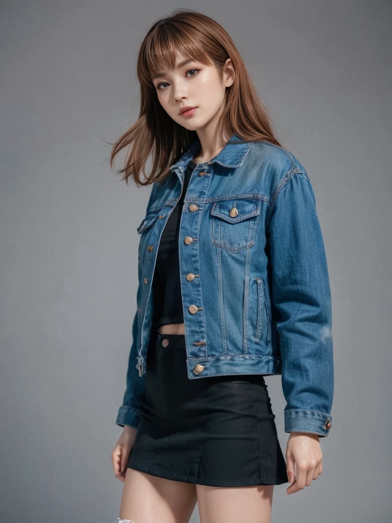 Kasumi, brown eyes, (best quality, ultra-detailed), (realistic:1.37), beautiful and detailed face, ultra-realistic texture, delicate face, delicate body, red lipstick, bright colors. High definition, 8K.
