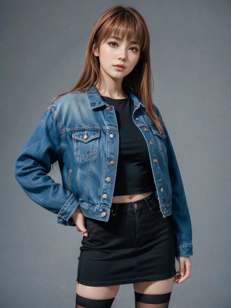 Kasumi, brown eyes, (best quality, ultra-detailed), (realistic:1.37), beautiful and detailed face, ultra-realistic texture, delicate face, delicate body, red lipstick, bright colors. High definition, 8K.