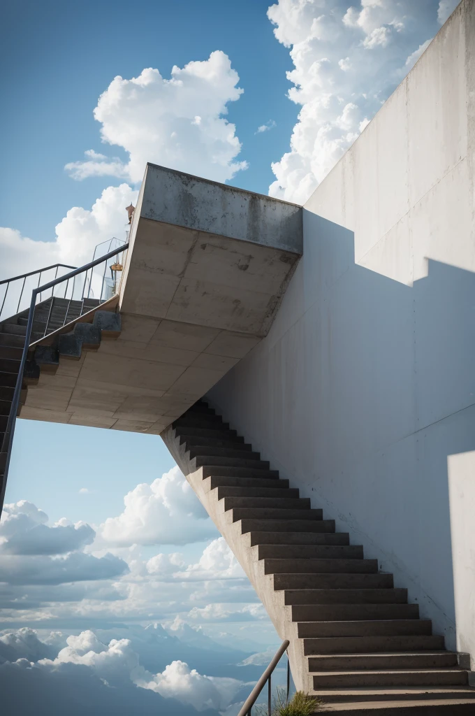 staircase made of clouds with a door at the end, seen from a side angle, cloud texture