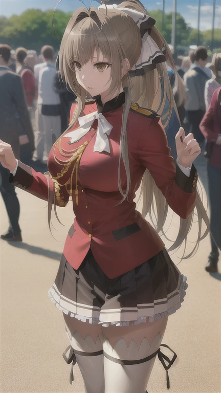 1girl, sento isuzu, isuzu-uniform, solo, standing, happy, amusement park,   (ultra high res,best quality), (8k, RAW photo, best quality, masterpiece:1.2), professional lighting, physically-based rendering, highres, absurdres,