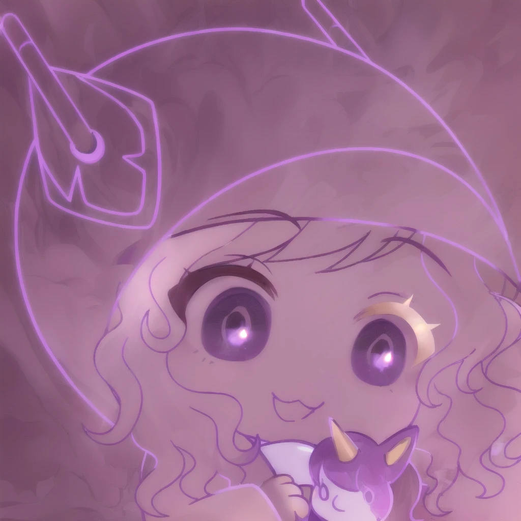 1girl,solo, high quality, dark brown long curly hair, tan skin, purple eyecolor, wears a helmet, she is holding a unicorn plushie, purple outfit, white background,