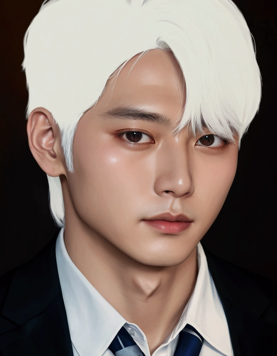 there is a man with white hair and a tie, Kpop idol portrait, inspired by jeonseok lee, inspired by Yanjun Cheng, inspired by Kim Deuk-sin, made with anime painter studio, guweiz style artwork, # 1 digital painting of all time, #1 digital painting of all time, 8k digital painting