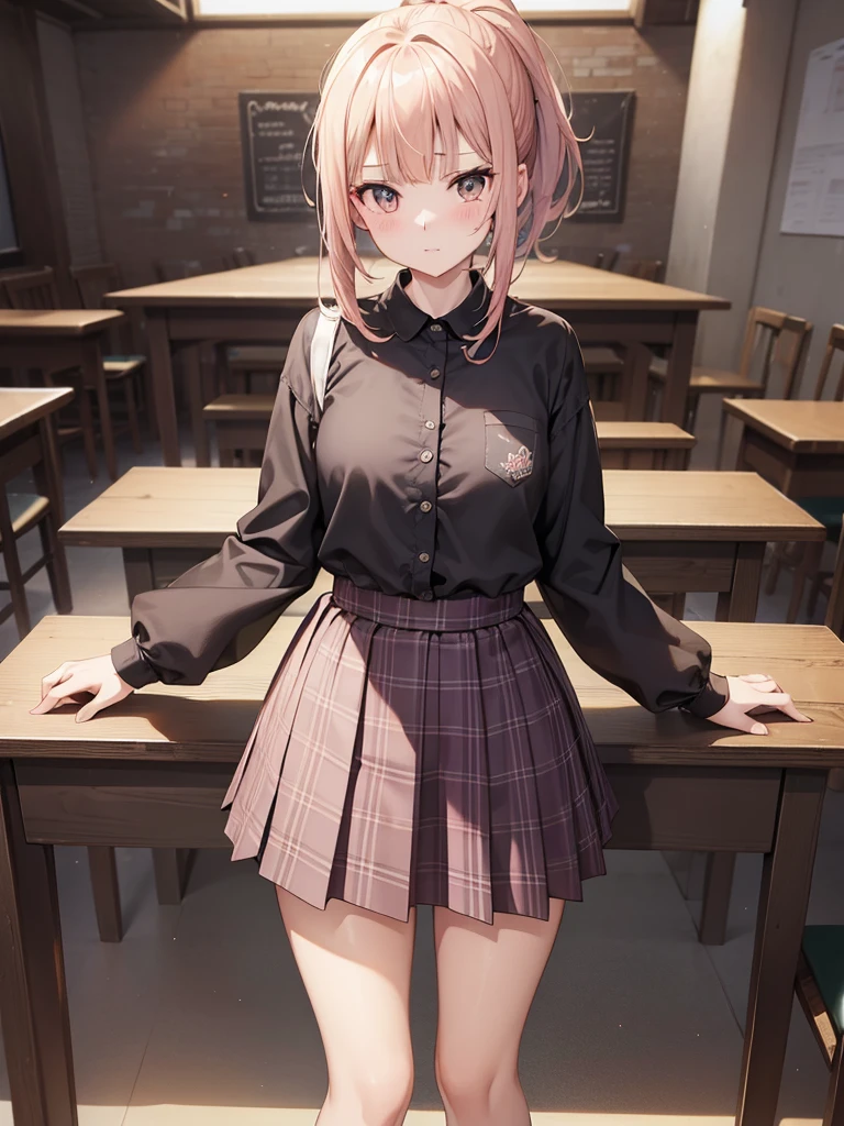 masutepiece, Best Quality, High resolution, Extremely detailed, Detailed background, Cinematic lighting,
((closeup:1.03)),((cowboyshot)),((delicatebody:1.5)),((rasping:1.5)),
1girl in, Looking at Viewer, Wear a plaid shirt, microminiskirt, Pleated skirt, standing, Full body, Sunlight, juniorschool, Stand on the classroom , City Girl,ponytail,hight165cm,weight30kg,b60cm,w50cm,h65cm,