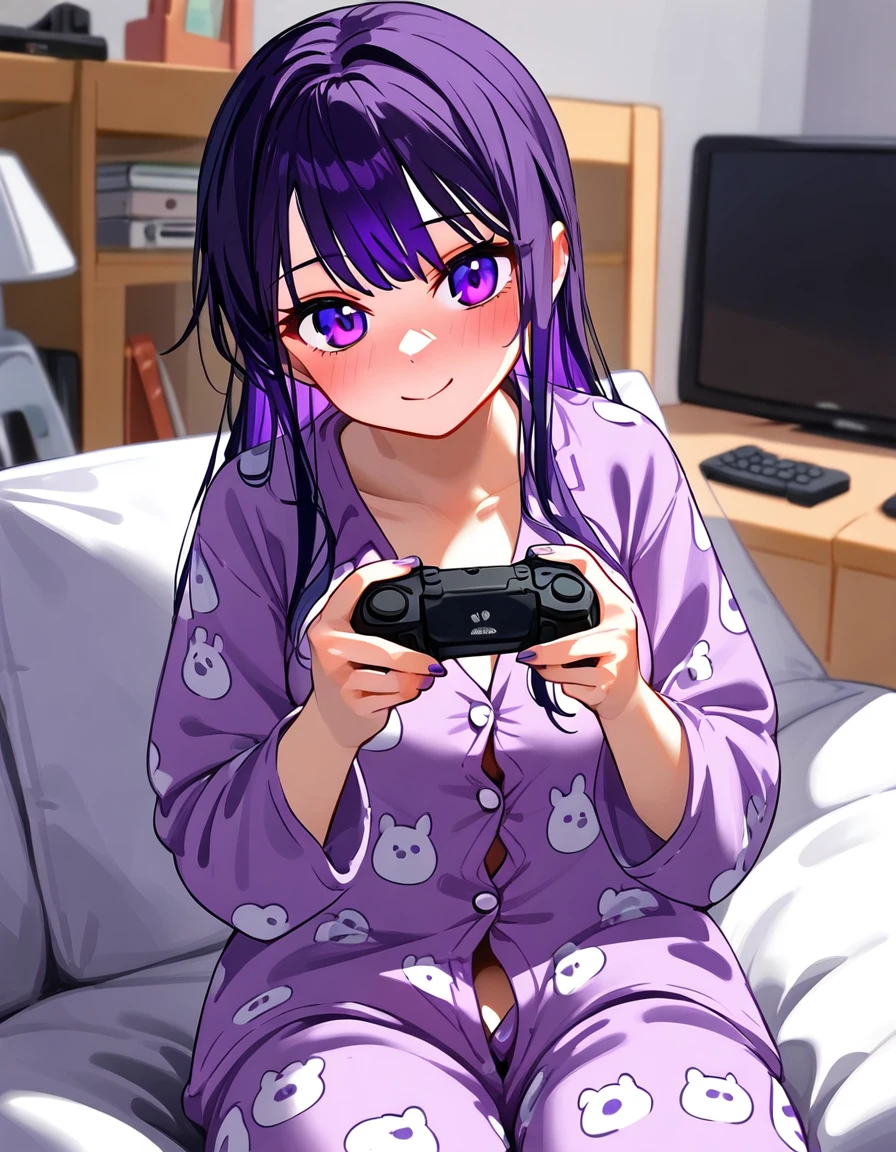 cartoon of a woman sitting on a couch playing games, hairy pajamas pov, sexy high resolution commission, full art illustration, perfect art, sfw version, commissioned art, full color illustration, oc commission, digital illustration, purple robes. anime, anatomically correct nude, super detailed, high quality, 4K