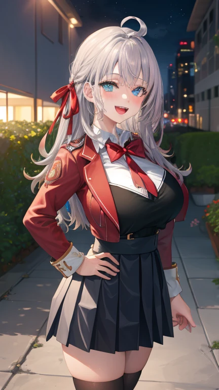 Alisa Kujou,
(evening:1.7), 1 girl standing at attention, 22 years,young woman,beautiful Finger, beautiful long legs ,beautiful body ,beautiful Nose ,beautiful character design, Perfect eyes, perfect face,
there is an anime girl., 1 girl, thighs, alone, (very short skirt:1.4), blue eyes, old, black dress ,elegant , Long socks (short dress) , neckline, bow, hand on hip, blush, black thighs, bowtie, inside, shoes marrones, The big step, moccasins, shoes, large old, looking at the viewer, take middle distance, closeup of open mouth, thighs,
looking at the viewer, smile, Greet the viewer, In the center of the image, Fondo de pantalla CG unity 8k extremadamente detallado, perfect lighting,striking, bright_Forehead_face_Lightinasterpiece:1.0),(better_quality:1.0), ultra High resolution,4k,ultra detailed,
Photography, 8k, HdR, High resolution, absurdities:1.2, portrait of codas, film grain, blurred background, bokeh:1.2, Lens flare, (Vibrant_Color:1.2)
, (beautiful_face:1.5),(narrow_waist), (beautiful,huge_old:1.3)