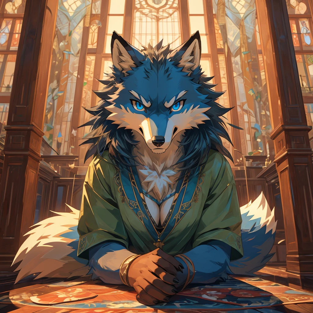 Masterpiece, High quality, High quality of art, best quality, best details, anime artstyle, 2d lineart, anime 2d lineart, ultra detailed, Furry, female, red orange fur, blue eyes, fox were wolf, Green Top, Blue shorts, brown slippers, Big fluffy chest, looking at the viewer, angry, golden wedding ring