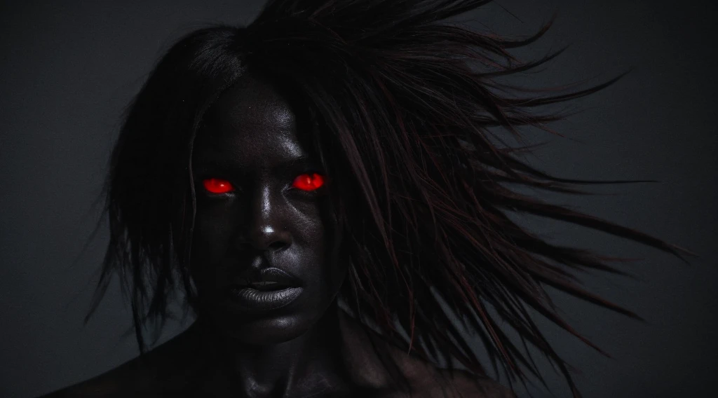 Sure, here's a prompt for creating the image on SeeArt:

"Create a haunting and dramatic image of a black woman possessed by a demonic entity. She should have an intense, otherworldly presence with a single blood-red eye on her forehead, conveying a sense of dark power and inner turmoil. The background should be dark and eerie, enhancing the overall sinister atmosphere."