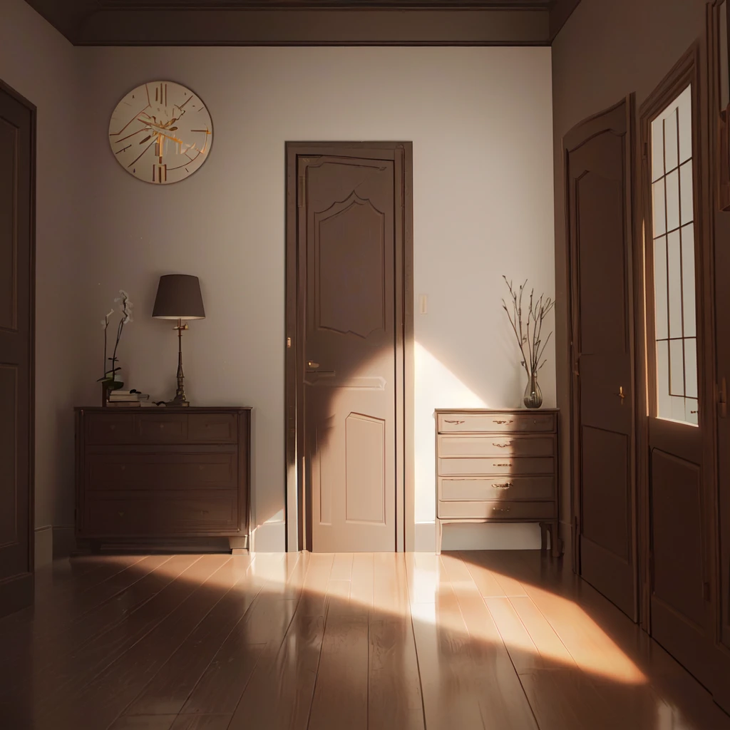there is a room with a door and a dresser, rendered in unreal engine, rendered in unreal engine 3, rendered in unreal engine 3d, rendered in unreal engine 6, Made in Unreal Engine 4, realistic render of unreal engine, rendering in unreal engine, photorealistic room, realistic evening lighting, photorealistic unreal engine, rendered in unreal, unreal engine rendering