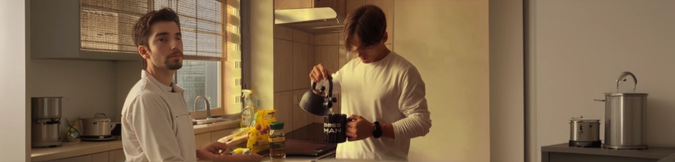room, guy in the kitchen