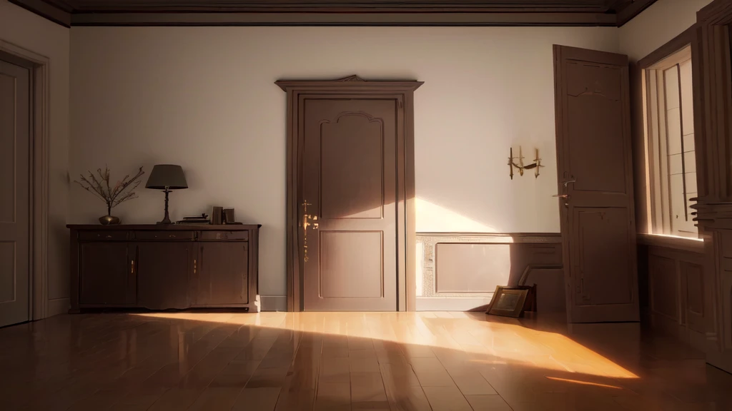 there is a room with a door and a dresser, rendered in unreal engine, rendered in unreal engine 3, rendered in unreal engine 3d, rendered in unreal engine 6, Made in Unreal Engine 4, realistic render of unreal engine, rendering in unreal engine, photorealistic room, realistic evening lighting, photorealistic unreal engine, rendered in unreal, unreal engine rendering