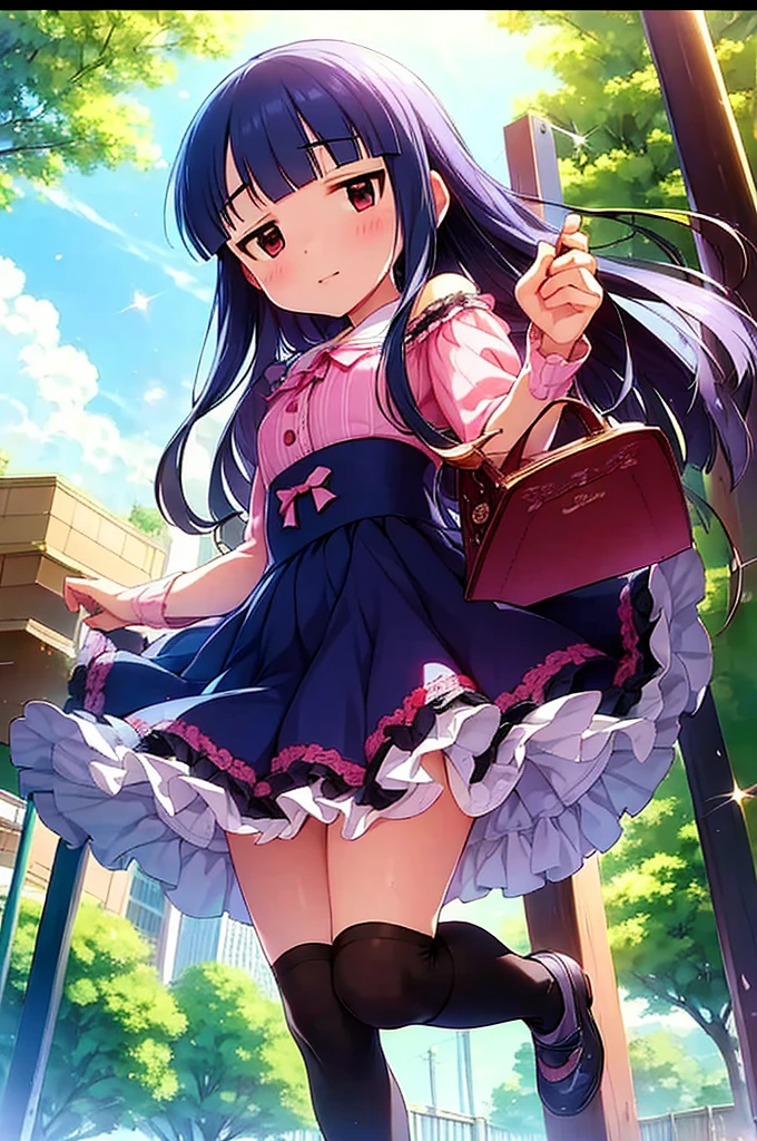 16k, highres, masterpiece, best quality, 
cinematic film still, 
a pinup of short girl, dancing joyfully in a park, sakura in the daytime, dynamic pose, smile, detailed background, looking at viewer, (from below:1.2),
BREAK
yukimi, 10yo.,long hair, blunt bangs, flat chest, (expressionless:1.1), 
pink silk sundress, floating skirt, miniskirt, off shoulder,  striped panties, frills,  detailed embroidery,  thighhighs, shoes, bow,    
 shallow depth of field, vignette, highly detailed, high budget, bokeh, cinemascope, moody, epic, gorgeous,
film grain, grainy,