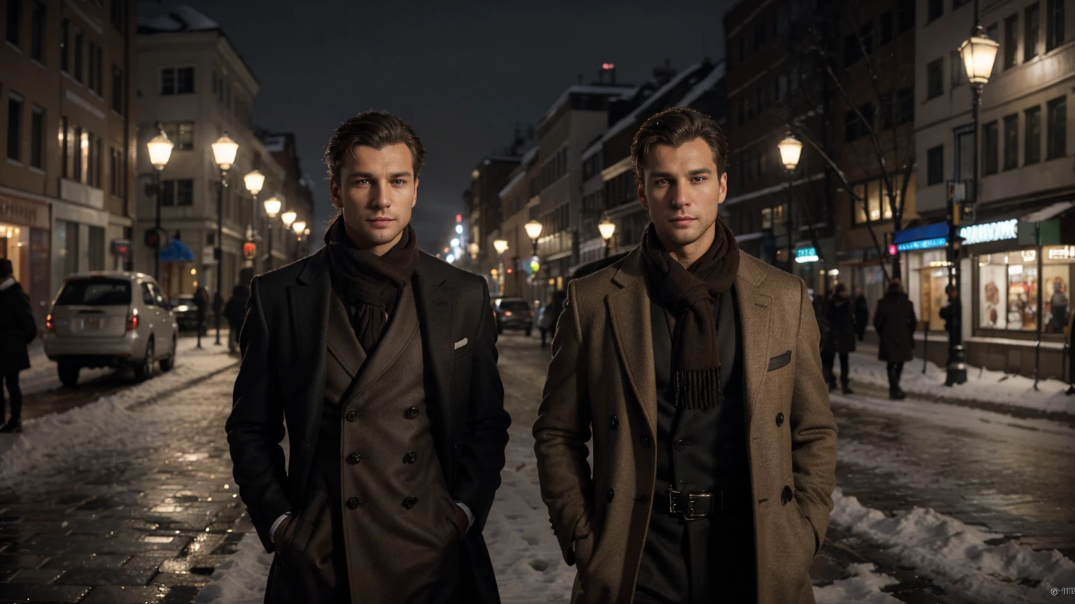 Dmitry Ivanov photographed wearing an overcoat and scarf on a street corner, wearing an overcoat, wearing a light brown overcoat, wearing an overcoat, wearing a long beige overcoat, handsome man, overcoat and suit, overcoat, handsome man, overcoat, he's wearing a black overcoat, winter, snow, moscow, motherboard, realistic, HD, sharp, rich details, ultra detailed, ultra textures, highest resolution, highest contrast, highest quality models, local light, down light, side light, leaky light, back light, edge light, film light, depth of field, bokeh, cinematic, panorama, full size. 8 k, ultra realistic body from the waist up