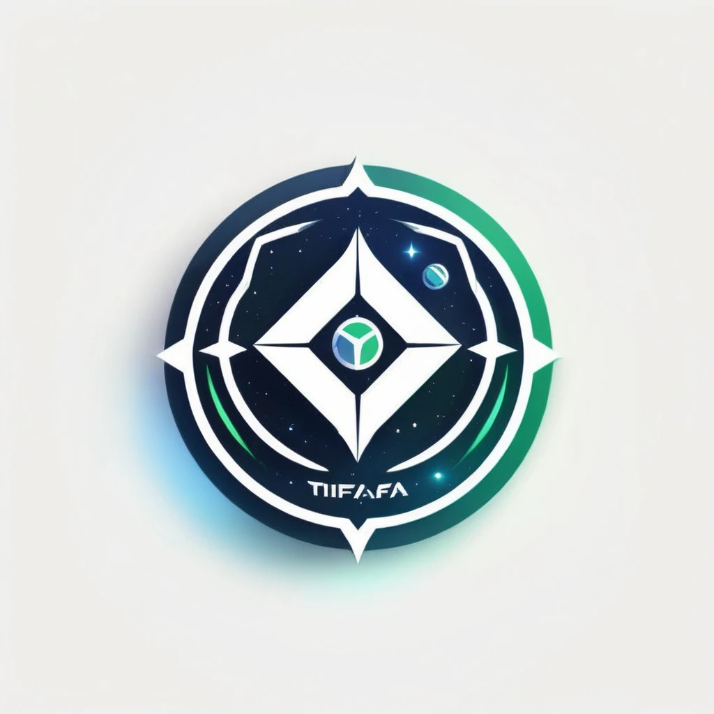 logo, A logo for a TIFA(3D MODEL website): Technology, Innovation, Fantasy, Artistry company, launching T, space-themed colors (white, blue, green ) ),LogoRedAF