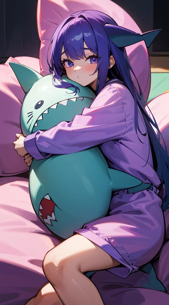 Masterpiece, Best Quality, 1 girl, heart, (teeth:0.8), oni horns, pink sclera, slit pupils, affected smile,pose sexy ,humpback pillow