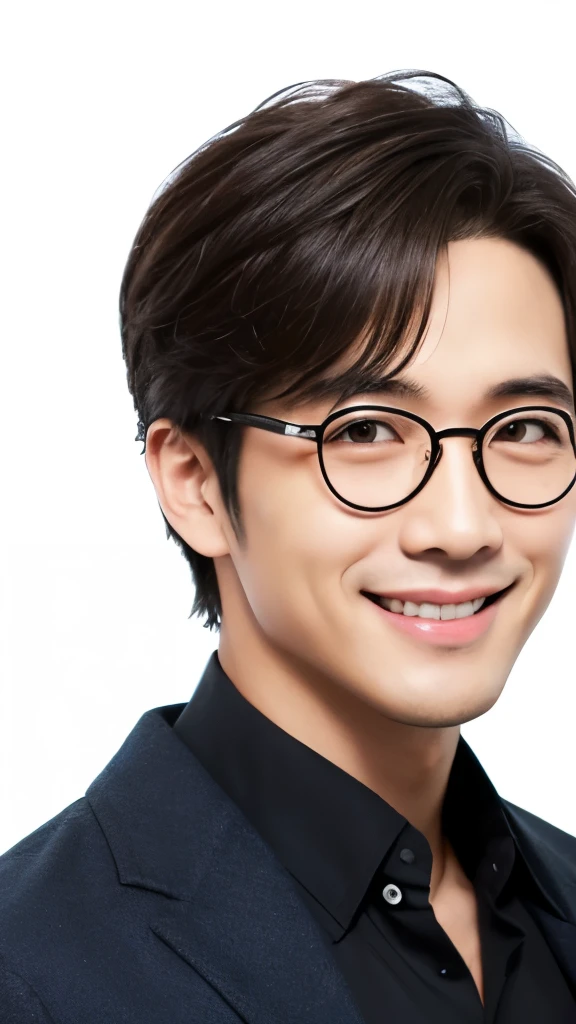 drawing of a adult man 30th Generation Glassesをかけて and a black jacket, He smiles sweetly as if he&#39;s playing a prank on me., drawing of a tall adult man 30th Generation with blue eyes, Gray-haired, Handsome man painting, Gray-haired, Glassesをかけて, Painting a portrait, Glassesをかけて on, ( ( Glasses ) ), 8k yen, Avatar Image, 30th Generation