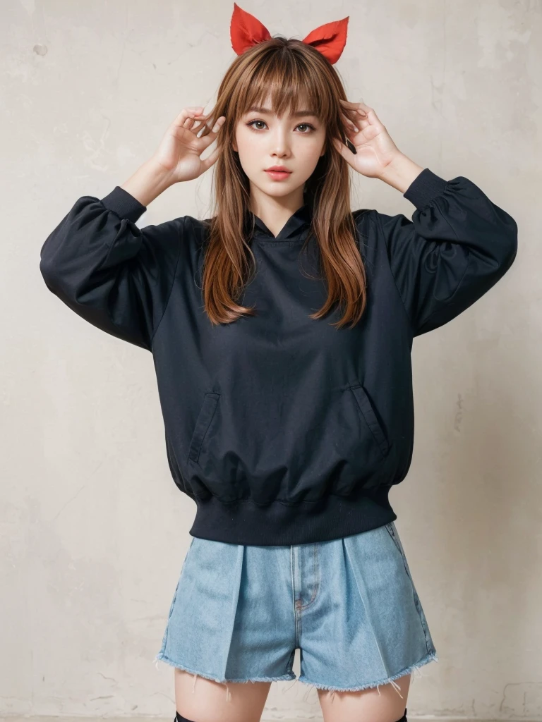 Kasumi, brown eyes, (best quality, ultra-detailed), (realistic:1.37), beautiful and detailed face, ultra-realistic texture, delicate face, delicate body, red lipstick, bright colors. High definition, 8K.