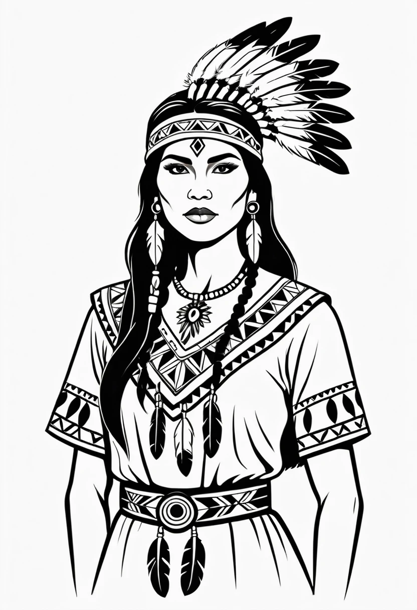 female director in native american folk costume	,Vector graphics, strong outlines, white background, logo design																						