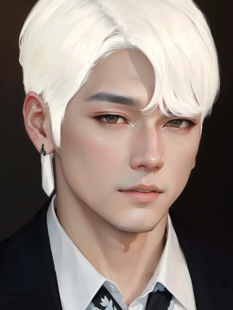 there is a digital painting of a man with white hair, Kpop idol portrait, inspired by jeonseok lee, inspired by Kim Deuk-sin, inspired by Yanjun Cheng, guweiz style artwork, #1 digital painting of all time, # 1 digital painting of all time, made with anime painter studio, high quality 16k digital art