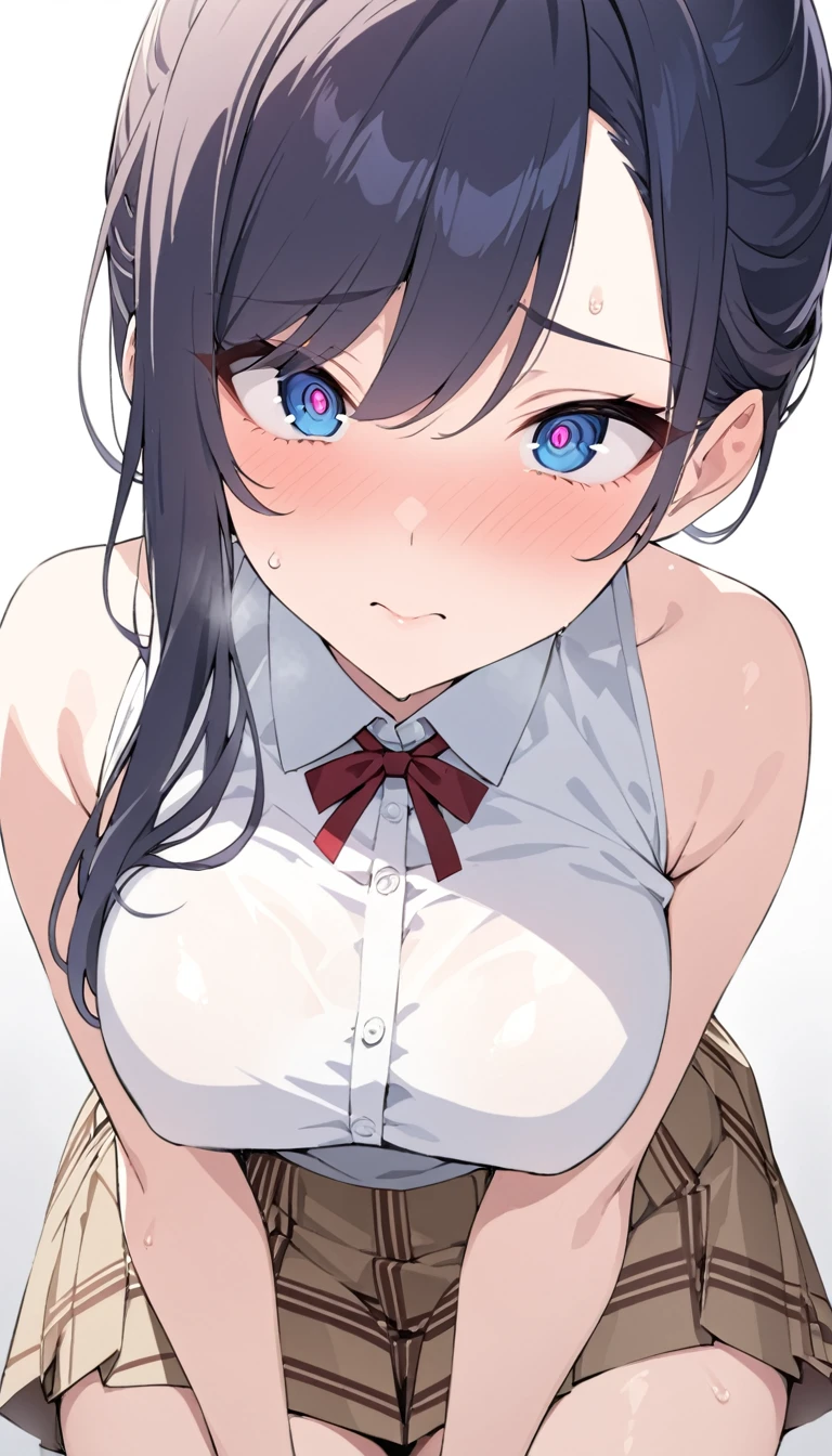 masterpiece, High resolution, perfect face, Japan beauties, 30 years old, beautiful face, white background, high school student, skirt, embarrassed look, look at the camera, (top quality eyes), detailed texture, Look at me, Married woman, cool women, ((high resolution eyes)), hentai
