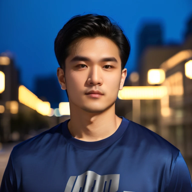 Close-up of a man wearing a shirt standing in front of a building., Headshot Profile pictureture, portait photo Profile pictureture, , Headshot portrait, profile photography, Headshot photo, good looking face, Portrait 8 k, Portrait photos with a 50 mm lens, Photo taken during blue hour, Profile picture, Headshot
